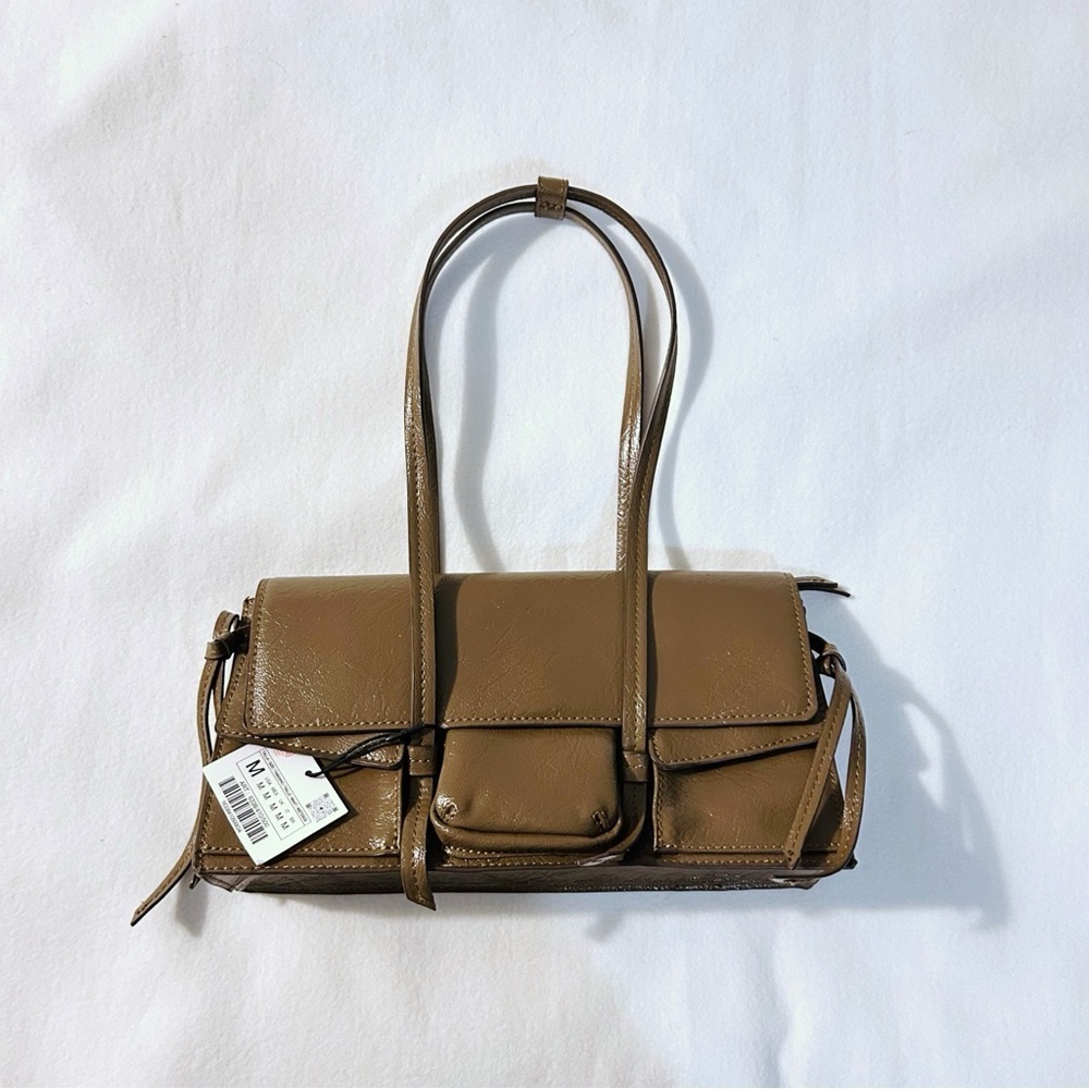 Zara Pocket Shoulder Olive Brown Bag